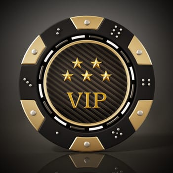 Casino chip on reflective dark background. 3D illustration.