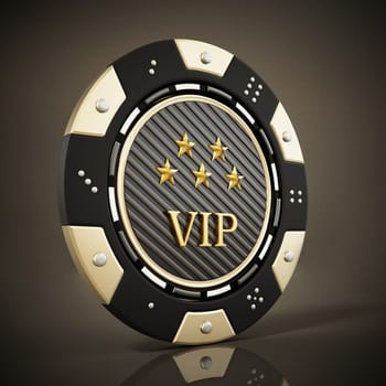 Casino chip on reflective dark background. 3D illustration.
