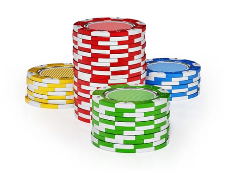 Casino chips isolated on white background. 3D illustration.