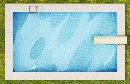 Generic swimming pool with surrounding grass. 3D illustration.