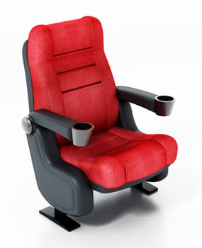 Red cinema chair isolated on white background. 3D illustration.