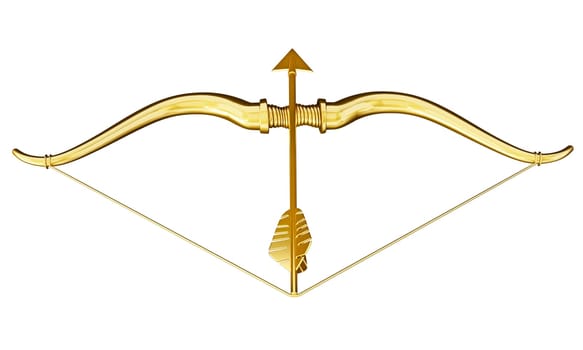 Cupid's bow and arrow with heart shape. 3D illustration.