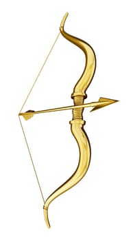 Cupid's bow and arrow with heart shape. 3D illustration.