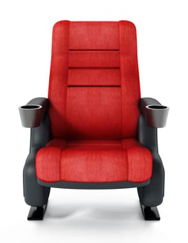 Red cinema chair isolated on white background. 3D illustration.