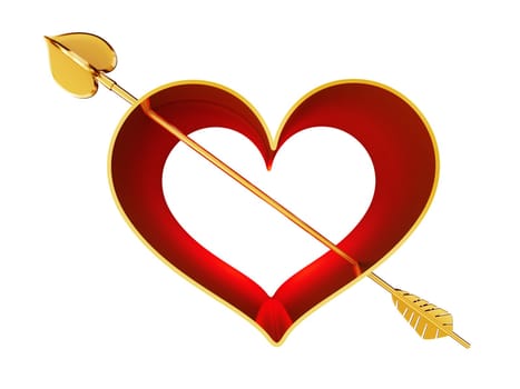 Cupid's arrow with heart shape. 3D illustration.
