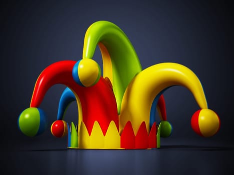 Jester hat isolated on dark blue background. 3D illustration.