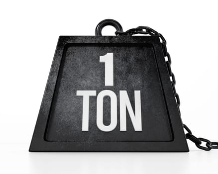 1 ton weight isolated on white background. 3D illustration.