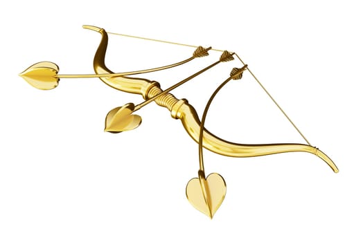 Cupid's bow and arrow with heart shape. 3D illustration.
