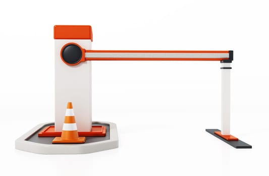 Security gate with closed barrier. 3D illustration.