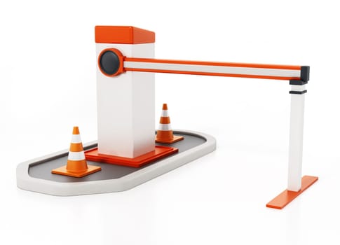 Security gate with closed barrier. 3D illustration.