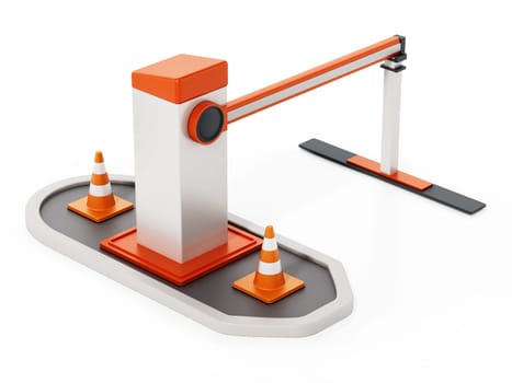 Security gate with closed barrier. 3D illustration.