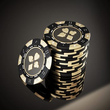 Casino chips on reflective dark background. 3D illustration.