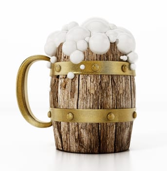 Wooden beer mug isolated on white background. 3D illustration.