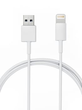 Smartphone charge and data cable isolated on white background. 3D illustration.