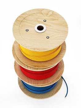 Electric cable spools isolated on white background. 3D illustration.
