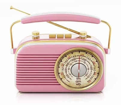 Vintage radio isolated on white background. 3D illustration.