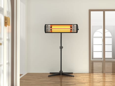 Infrared heater near the house wall. 3D illustration.