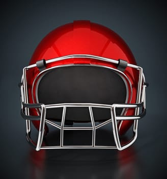 Red football helmet isolated on black background. 3D illustration.