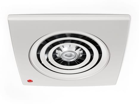 Drop grid ceiling fan isolated on white background. 3D illustration.