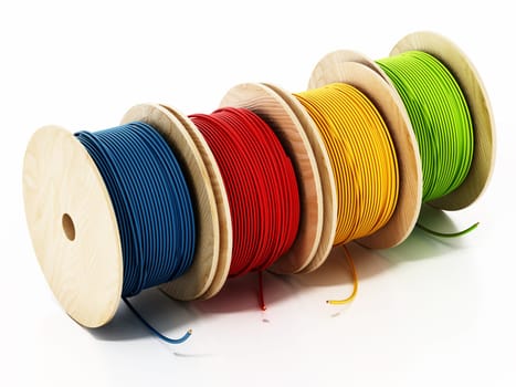 Electric cable spools isolated on white background. 3D illustration.