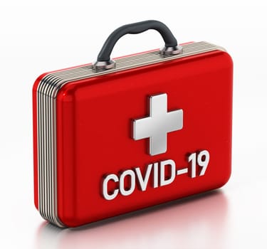 Covid-19 first aid kit isolated on white background. 3D illustration.