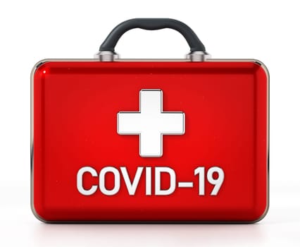 Covid-19 first aid kit isolated on white background. 3D illustration.