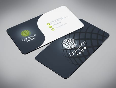 Business card back and front with generic info. 3D illustration.