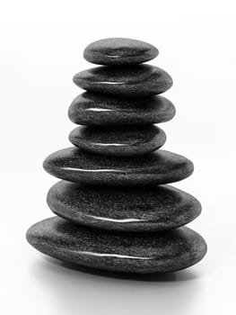Black balancing stones isolated on white background. 3D illustration.