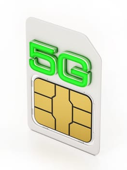5g SIM card isolated on white background. 3D illustration.