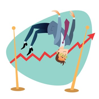 Businessman jump over the bar. The topics of business through images of sport and athletes in the competition. Competition success and work