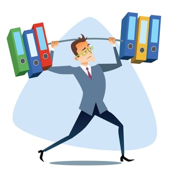 Businessman raises severe reports like the barbell weightlifting The topics of business through images of sport and athletes in the competition. Competition success and work