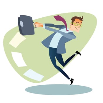 Businessman throws the briefcase like a hammer The topics of business through images of sport and athletes in the competition. Competition success and work