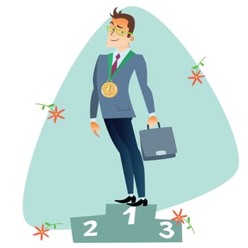 Businessman in first place of the podium The topics of business through images of sport and athletes in the competition. Competition success and work