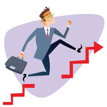 Businessman running up through gaps in the schedule of sales The topics of business through images of sport and athletes in the competition. Competition success and work