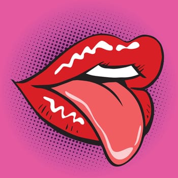 lips tongue pop art retro. Illustration imitating vintage figure