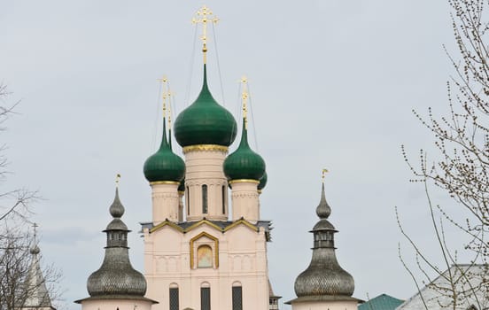 Domes of Rostov Kremlin in Rostov Velikiy, Russia.