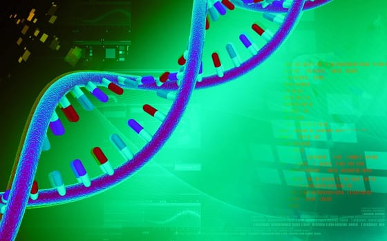 Digital illustration DNA structure in colour background