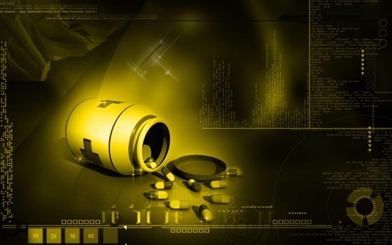 Digital illustration of capsule bottle in colour background