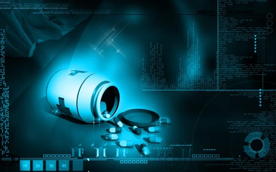 Digital illustration of capsule bottle in colour background