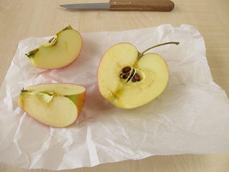 Cut apple with brown coloration