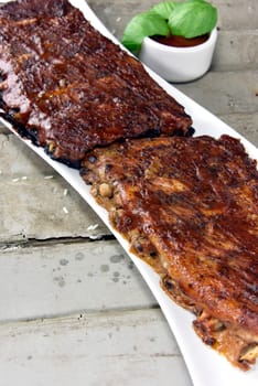 St Louis Style smoked and grilled pork ribs