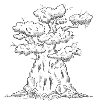 vector - Old big tree with roots - isolated on background