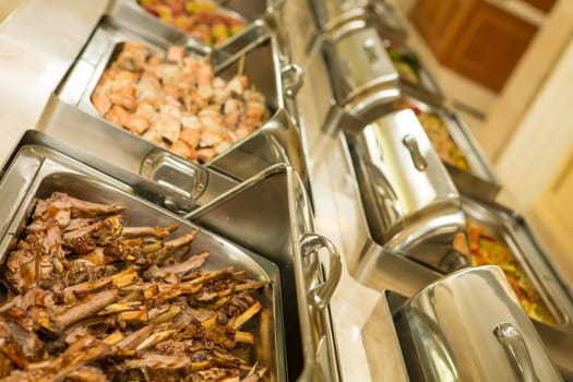 The food buffet in restaurant. Close up