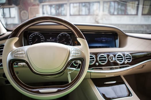 Luxury car interior details. Shallow DOF - selective focus