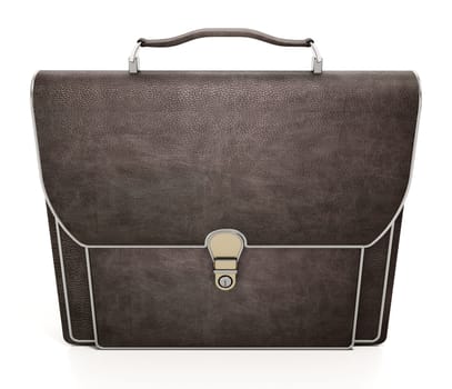 Brown leather briefcase isolated on white background. 3D illustration.