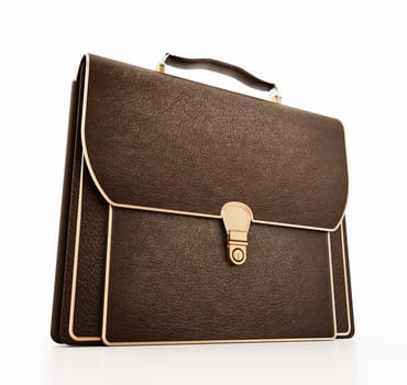 Brown leather briefcase isolated on white background. 3D illustration.