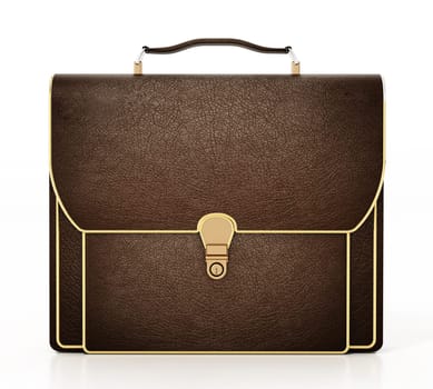 Brown leather briefcase isolated on white background. 3D illustration.