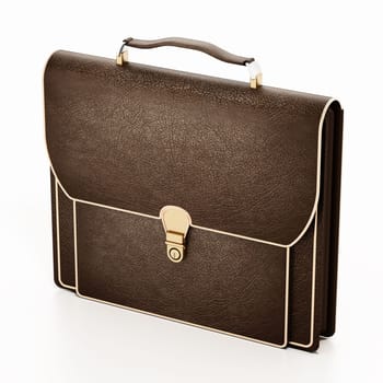Brown leather briefcase isolated on white background. 3D illustration.