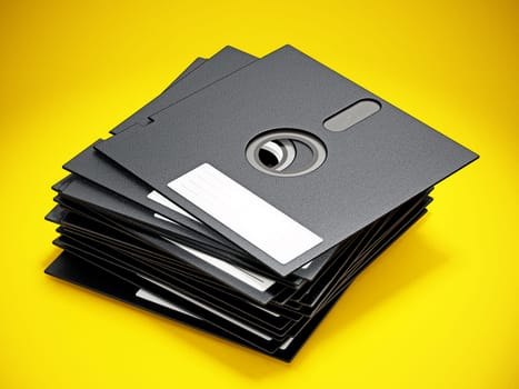 5.25 inch floppy disks isolated on yellow background. 3D illustration.