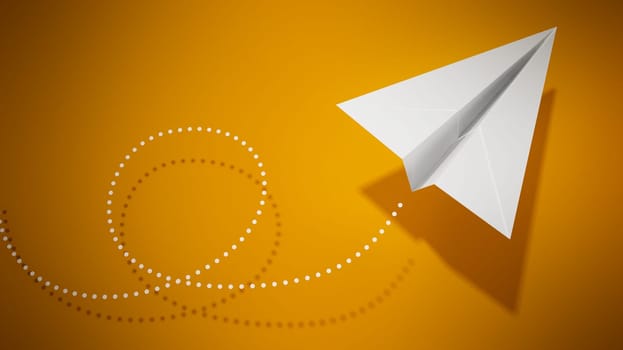 Paper airplane on yellow background. 3D illustration.